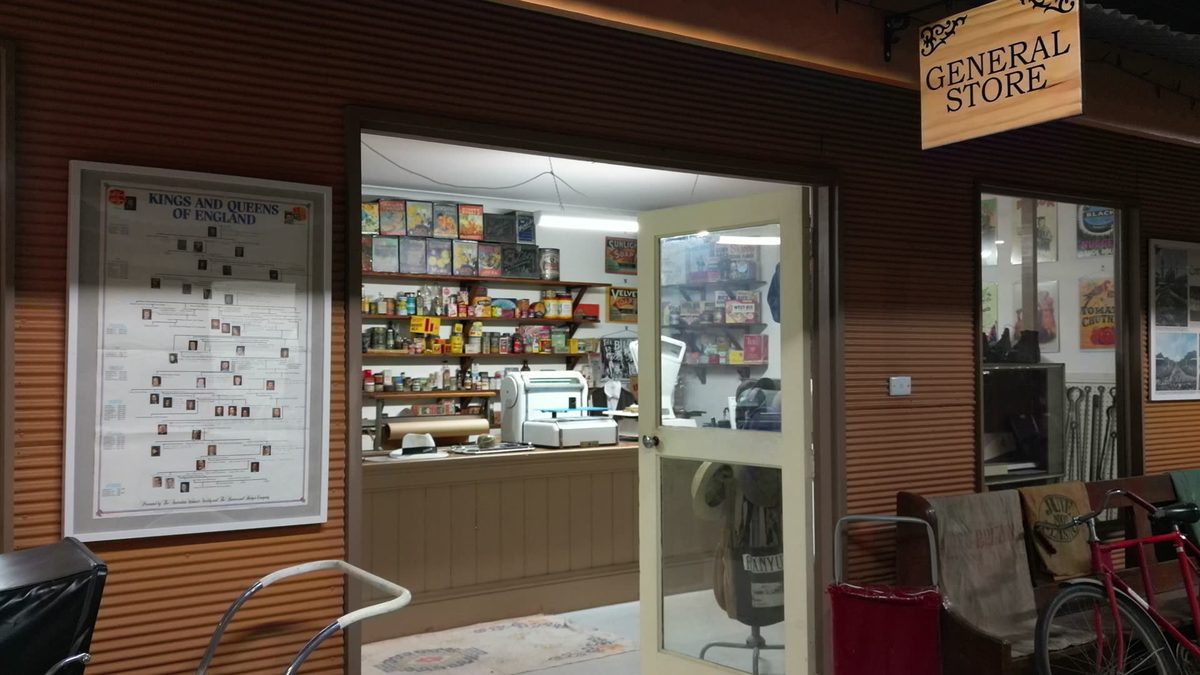 The General Store front in the museum's recreated street of shops